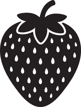 Black and white strawberry fruit icon or simple vector illustration isolated on transparent background, Vector