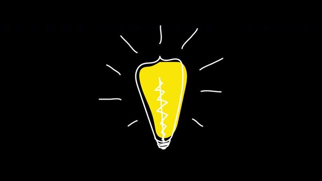 Idea light bulb animation with line doodle cartoon flat style. Doodle hand drawn idea lamp bulb animation. Light bulb animation. Concept of inspiration, idea and creativity