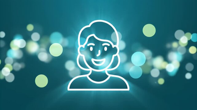 A simple, stylized outline of a smiling person's face and upper body on a teal backdrop