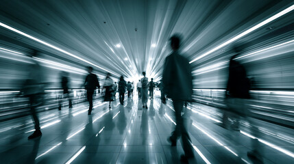 Fototapeta premium futuristic glowing tunnel with business people walking corporate leadership success and innovation concept modern technology art