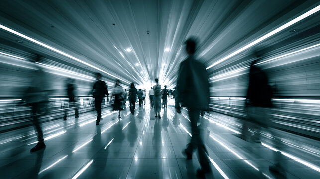 futuristic glowing tunnel with business people walking corporate leadership success and innovation concept modern technology art