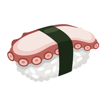 Tako sushi octopus nigiri flat vector illustration