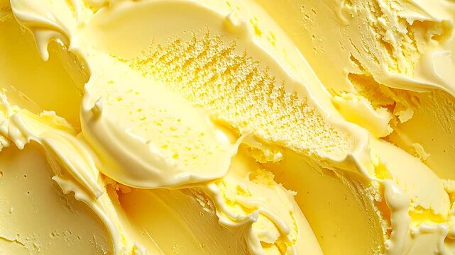 Close up of creamy yellow butter texture with smooth swirls and soft lighting