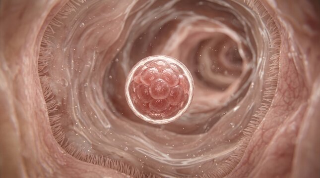 Primordial cell formation: human embryo, cell divide, zygote develop, uterine wall, womb nurture, life begin, biology observe, early gestation, prenatal stage, microscopic view, inner journey.