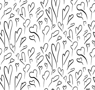 Vector seamless pattern with scribble hearts on white background. Doodle texture with symbols of love