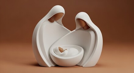 Minimalist nativity scene with holy family on brown background © Devita