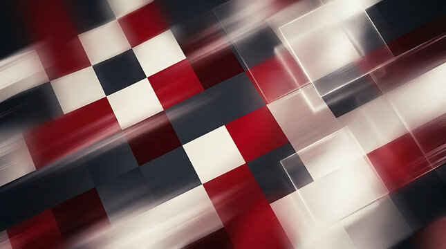 Blurry abstract composition features red black and white checkered pattern