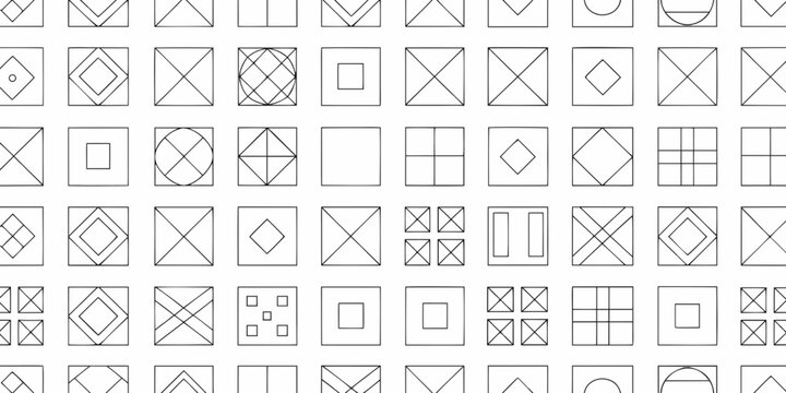 Geometric Line Art Patterns On White Background Minimalist Design