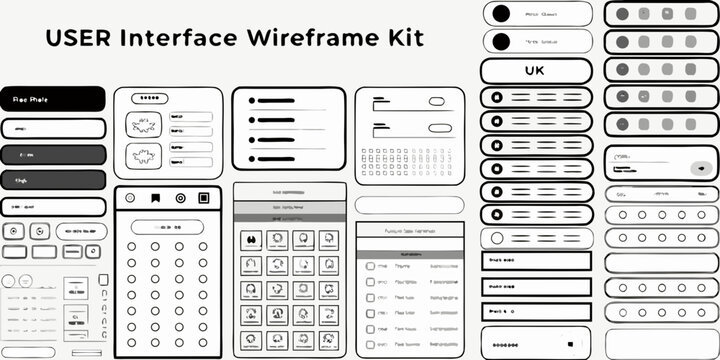User Interface Wireframe Kit Flat Vector Elements On White Background