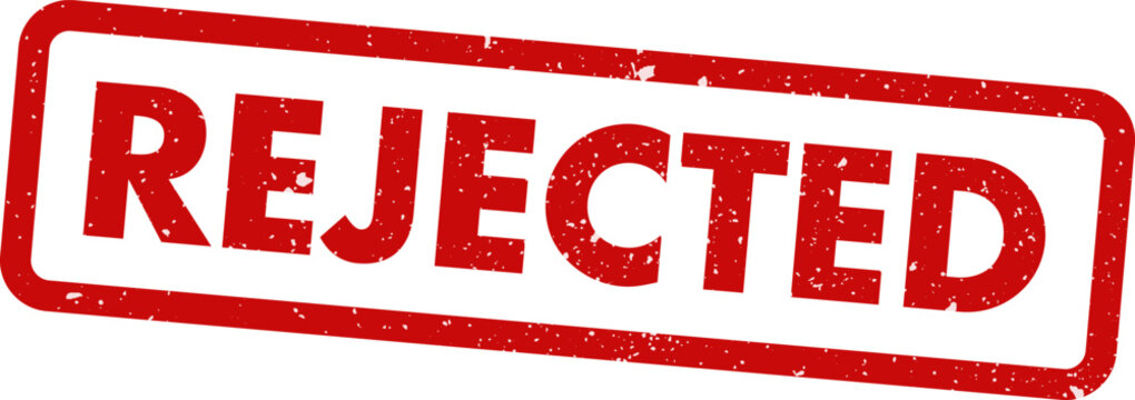 Red rubber rejected stamp impression isolated on white background denial concept