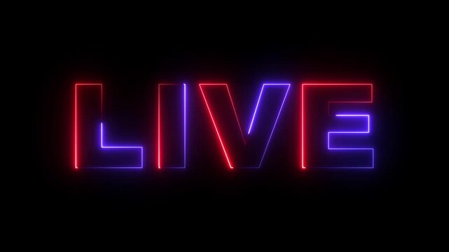 Neon Live Text Animation on Alpha channel. Live neon sign motion in black background.