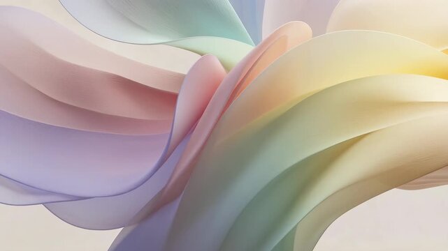 Soft multicolored flowing abstract ribbons in smooth style on light backdrop, depicting motion and harmony