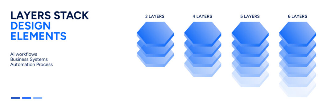 Isometric Blue Hexagon Layer Stacks Design Elements for AI Workflows, Automation, and Business Systems