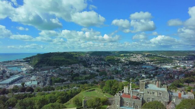 A panning shot of Dover Town, Kent, England.