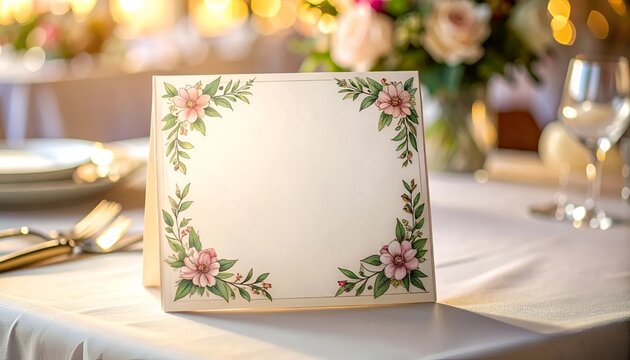 Elegant blank floral wedding place card.