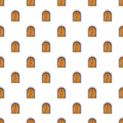 Naklejka premium Wooden castle gates with stone arch frames creating a fantasy themed repeating pattern
