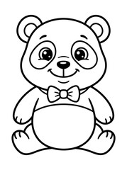 Obraz premium Cute panda bear, cartoon illustration, black and white, bow tie, vector graphics