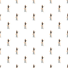 Obraz premium Repeat pattern of a woman on a stool speaking into a microphone