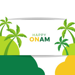 Fototapeta premium Happy Onam Greeting Banner with Palm Trees