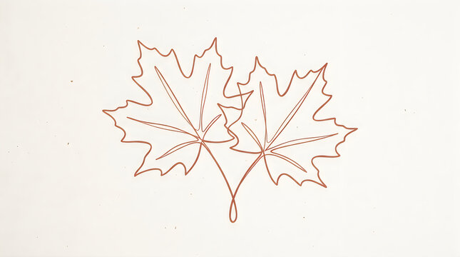 Two maple leaves drawing with a single continuous line