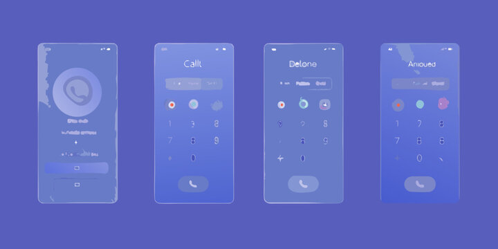 Smartphone call screen interface frosted glass effect blue gradient background