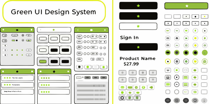 Green Ui Design System Icons And Elements Flat Vector Illustration