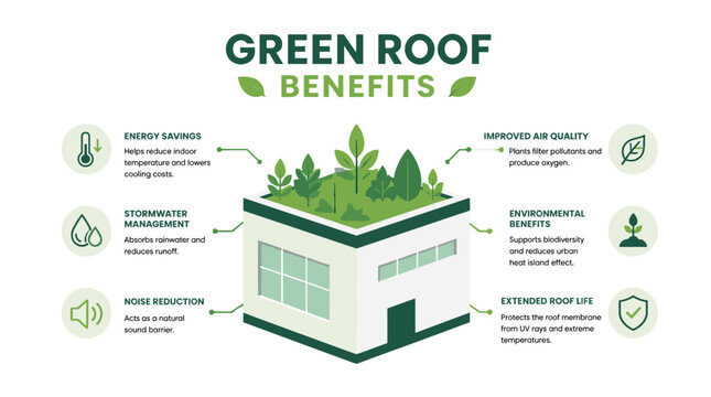 Green Rooftop Growth And Environmental Benefits Visual.