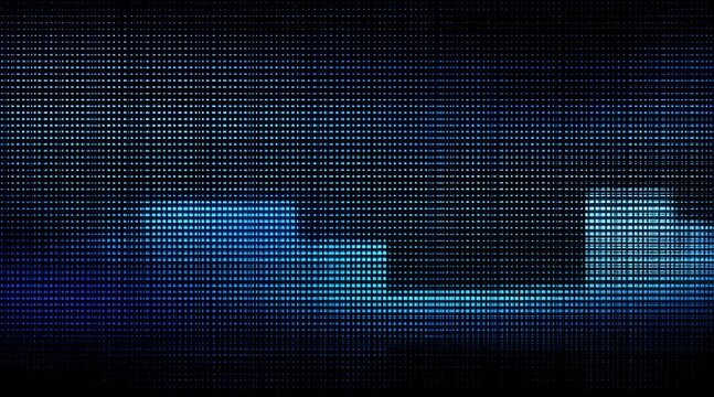 青いデジタルブロックが横に広がる抽象背景、サイバー空間やデータ通信を感じるテクノロジー素材