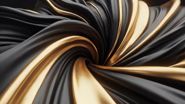 Luxurious black and gold fabric swirls with a rich, glossy texture