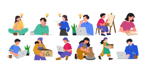Fototapeta premium Handrawn People Work Illustration
