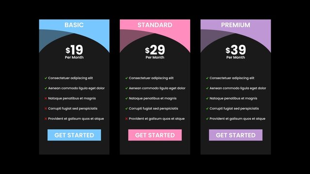 Pricing Table Dark Card Tiered Plan Showcase