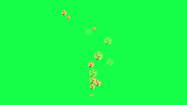 care emoji reaction faces floating upward animation on black background,viral engagement emoji stream floating upward loop animation concept.emoji reaction faces floating animation black background  