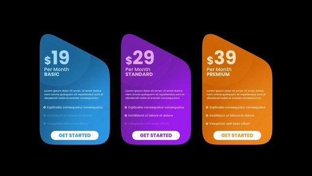 Pricing Table Vibrant Tricolor Card Reveal Infographic