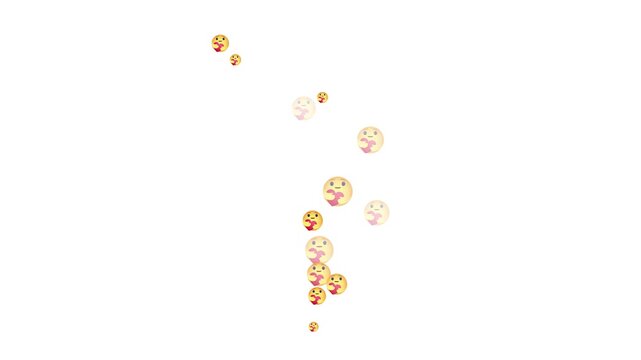 care emoji reaction faces floating upward animation on black background,viral engagement emoji stream floating upward loop animation concept.emoji reaction faces floating animation black background  