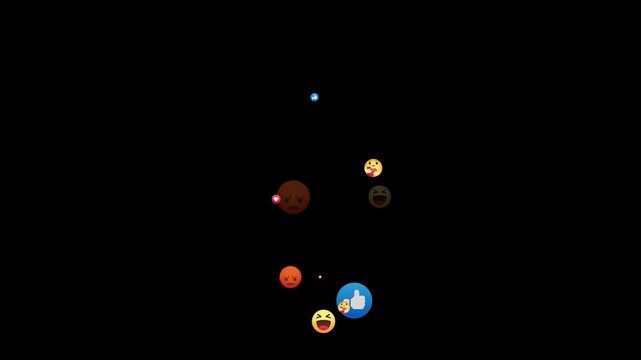  social media reaction icon ,Social media like, love, and heart-eye emojis floating upward on black background. 