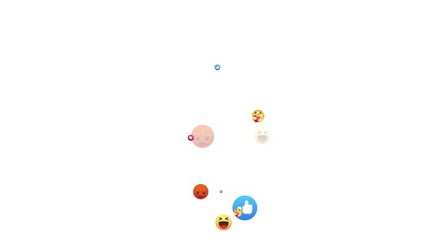 facebook reaction icon ,Social media like, love, and heart-eye emojis floating upward on black background.  