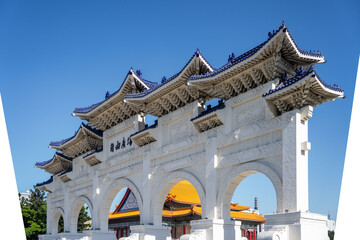 Fototapeta premium Low angle view of the ornate Liberty Square Arch in Taipei