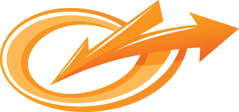 Orange circular arrow logo design with dynamic forward movement