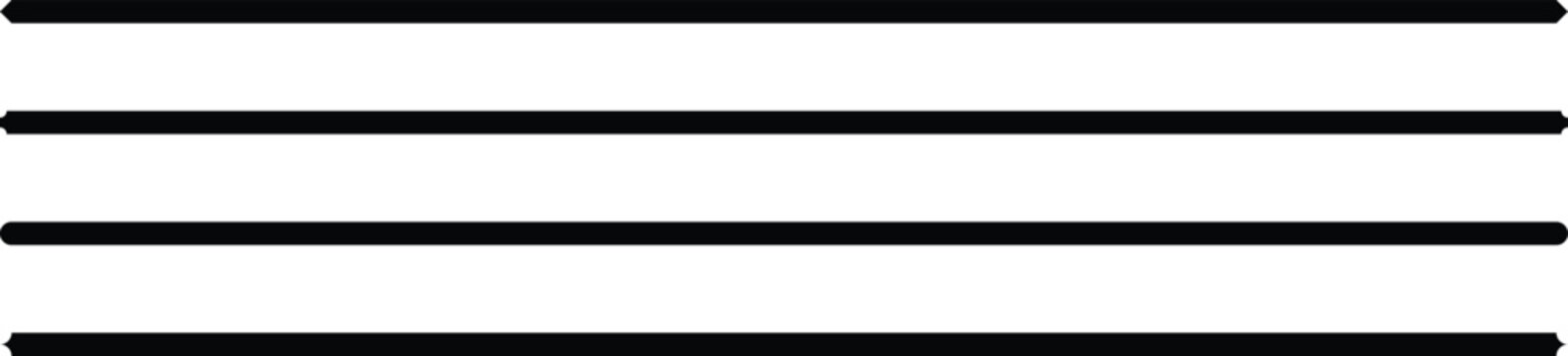 Set of four clean simple black horizontal lines with subtle rounded ends ideal for minimalist design
