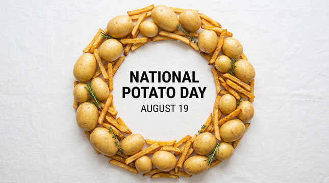 Wreath made of raw potatoes and french fries for national potato day