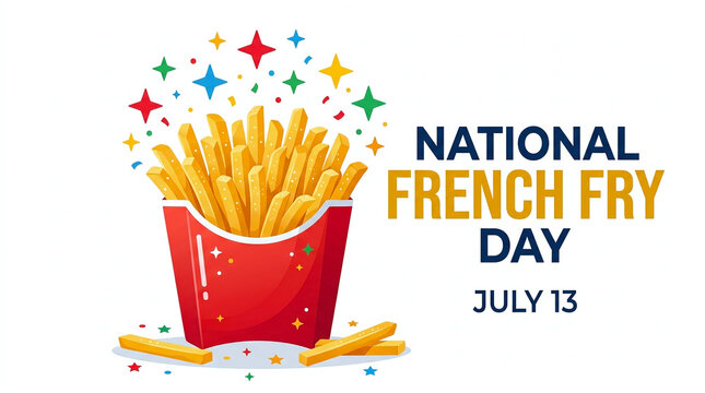 National french fry day celebration illustration with fries in red carton