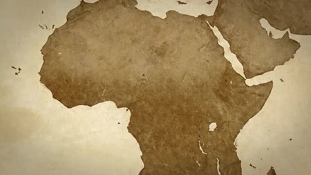 A vintage style world map printed on aged textured paper surface