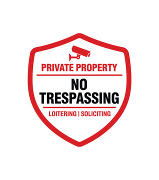 Private property sign with security camera vector illustration on white