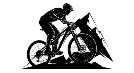 Fototapeta premium Man Riding Mountain Bike Downhill.
