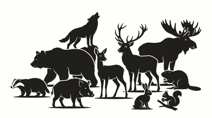 Fototapeta premium Black silhouettes of various African savannah animals.