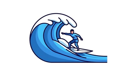 Fototapeta premium Blue ocean wave curling with surfer riding crest.