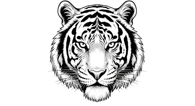 Tiger Face Closeup Black White.
