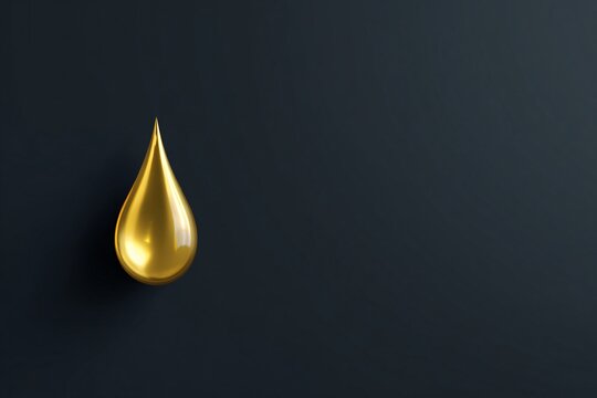 Golden oil droplet floating on dark matte background soft reflection abstract conceptual art
