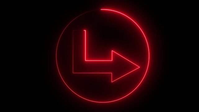 Glowing neon red color direction up and down arrow icon animation road signal information position sign symbol on black background