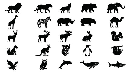 Fototapeta premium Silhouettes of various African savanna animals.